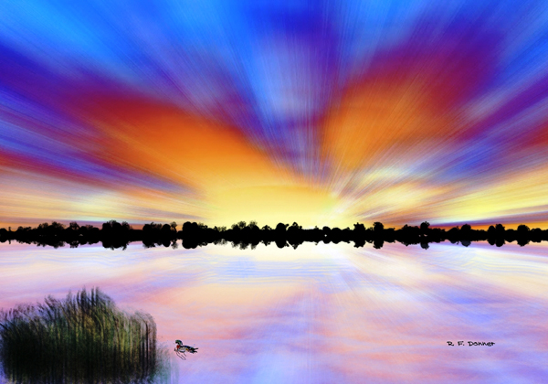 Wood duck on Bear lake at sunset
 - Artwork