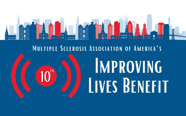 Improving Lives Benefit 2024 logo with city skyline to promote MSAA event in blue and red