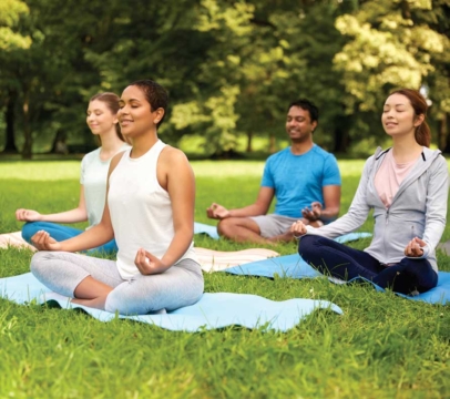 Photo of yoga class on lawn