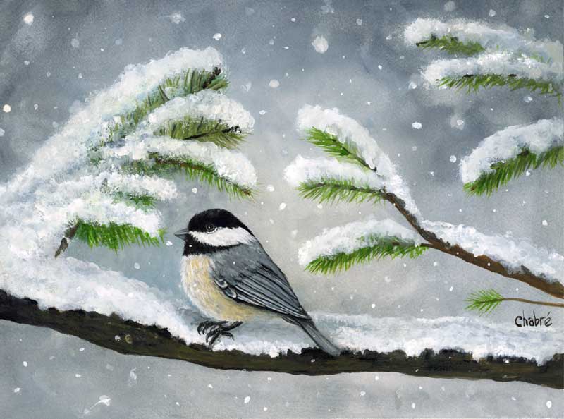 Snowfall Chickadee by Kim Chabre